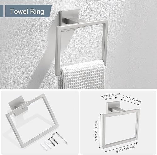 Miniatura 4 de YACVCL Toallero y soporte de papel higiénico dorado cepillado, juego de accesorios de baño, barra de anillo de toalla de mano de acero inoxidable,