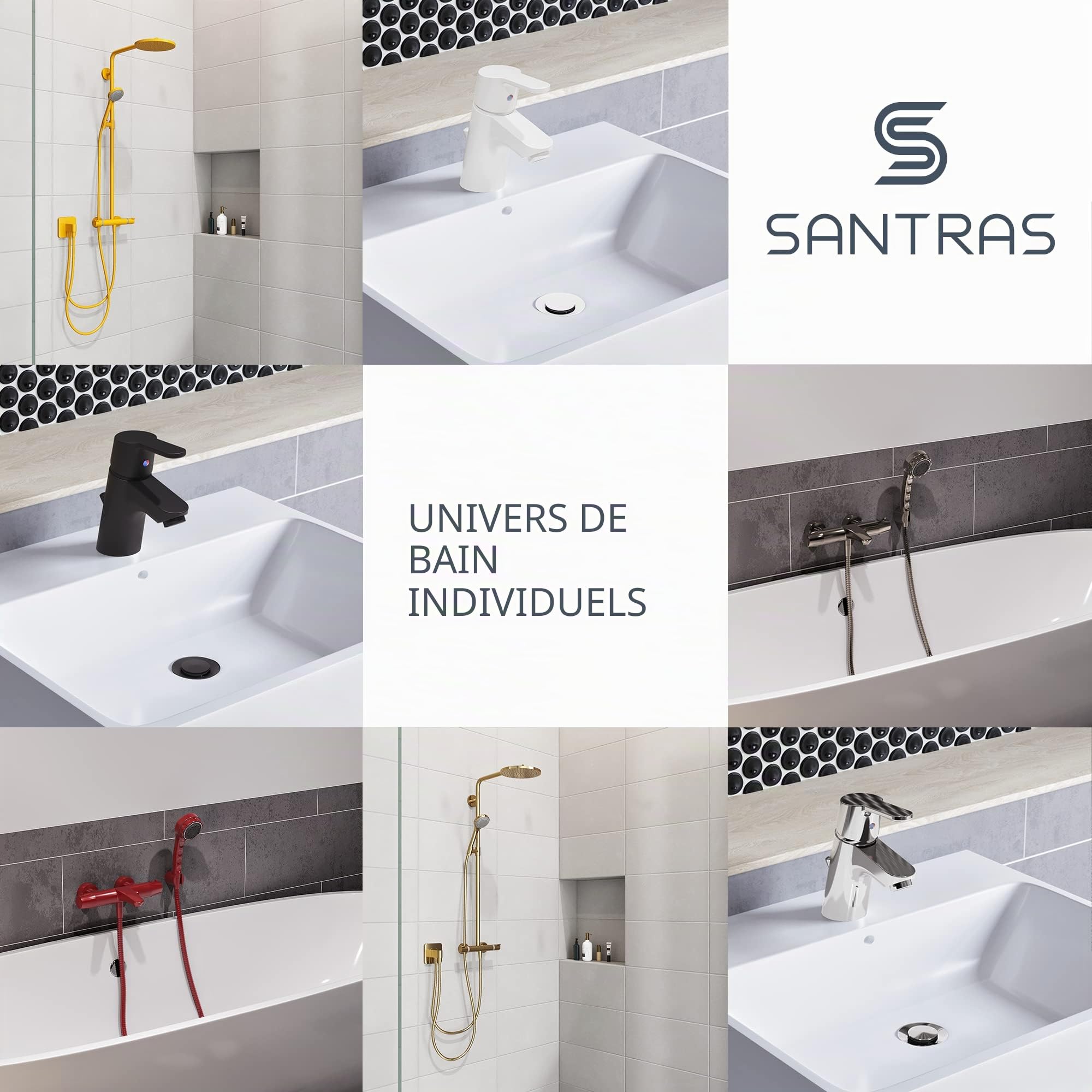 SANTRAS® Flexible de Douche 1,50 m Jaune (RAL 1004) PVC – anti-torsion et anti-pliure | raccord universel 1/2" avec joints pour douche et baignoire