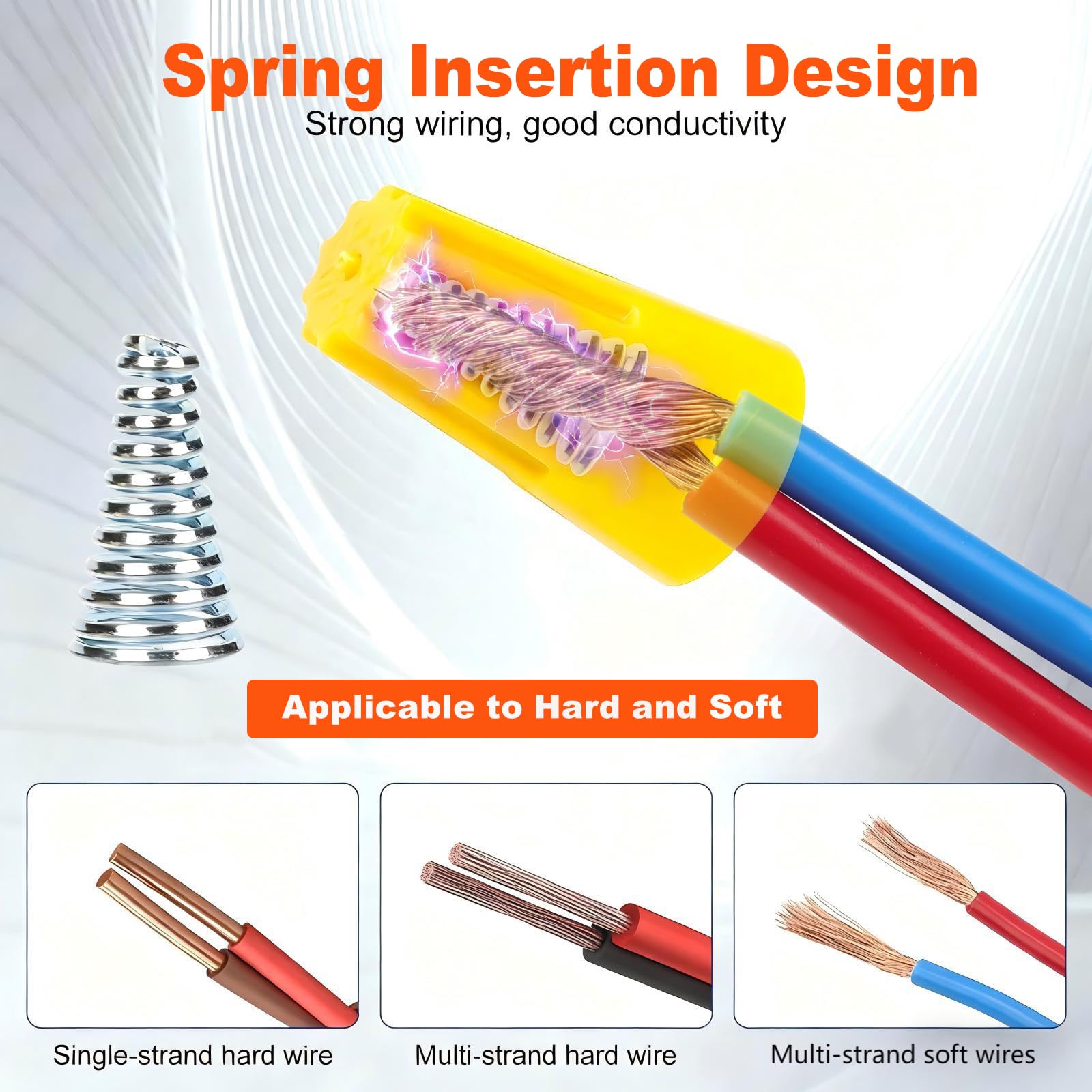 Lenporl Kit assortito di 2500 dadi per cavi elettrici, terminali a vite, inserti isolanti, connettori a torsione per fili elettrici, dadi con molla e tappi per cavi portatili per un collegamento