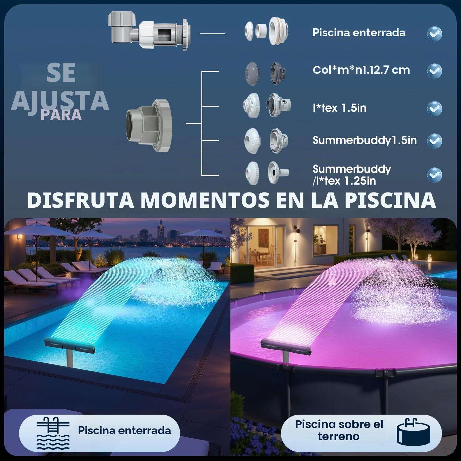 KingSom Fuente de Piscina con Luces de Colores, Fuente Piscina Cascada Recargable con Botones y Control Remoto, 10000 mAh Fuente de Luces para Piscina Elevadas y Enterradas, Fuente de Agua-Violeta