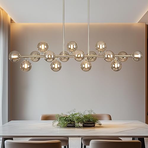 Miniatura 28 de GC-02 - Candelabro Sputnik con globo de cristal, lámpara moderna de mediados de siglo con 16 luces sobre mesa, candelabros lineales para comedor