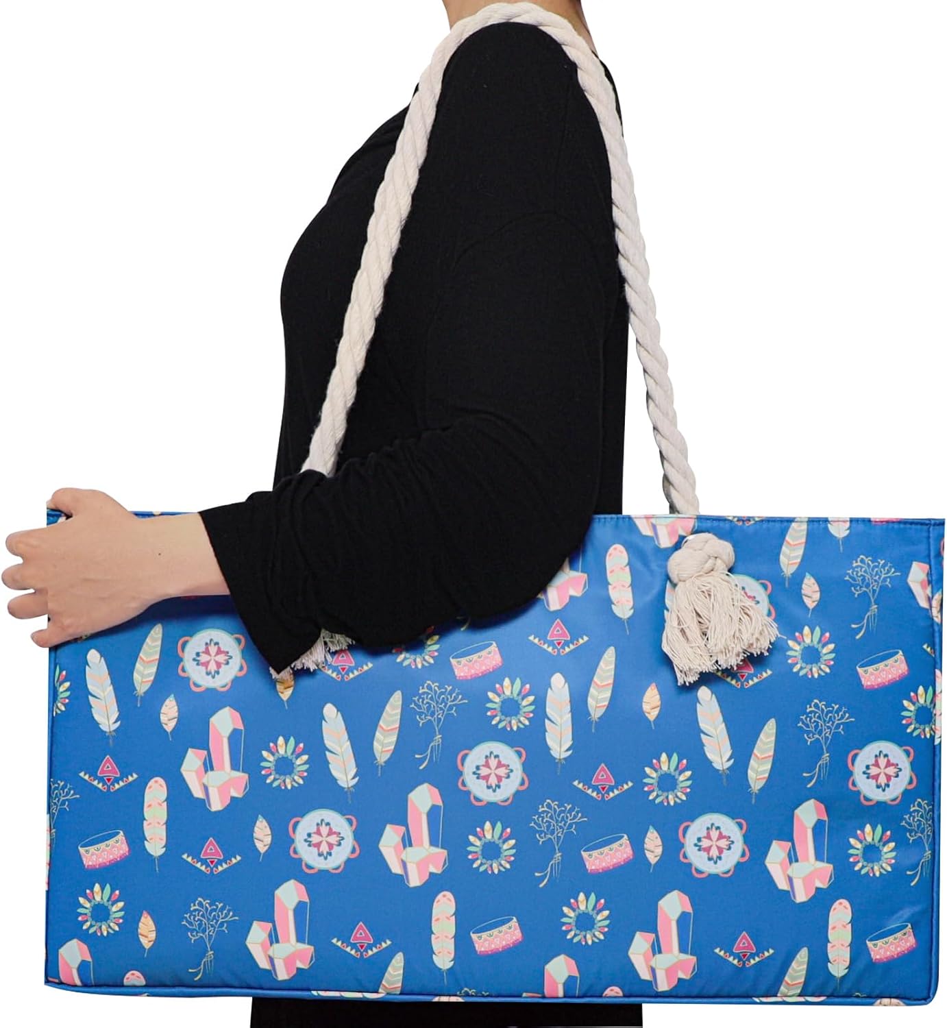 TIASUSAN American Mahjong Tiles Set, 166 White Tiles, Blue Printed Bag with Entire Accessories, 4 All-in-One Rack/Pushers, Mahjong Game Set