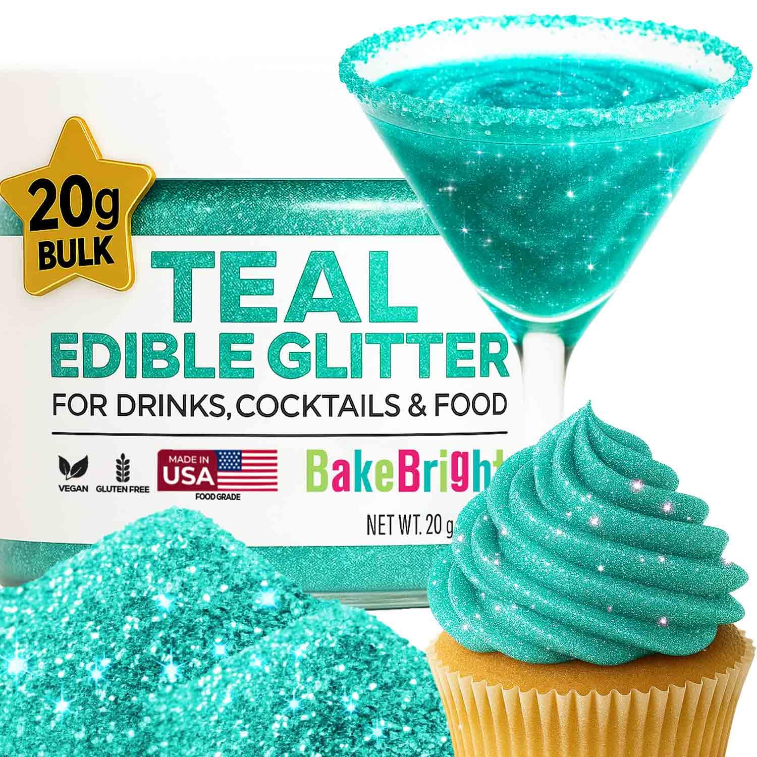 Bulk 20g Light Blue Edible Glitter for Drinks | Premium Edible Glitter for Cakes, Cocktails, Light Blue Cake Decorating Decorations Food Grade, Vegan, Kosher, Halal, Gluten Free - Made in USA