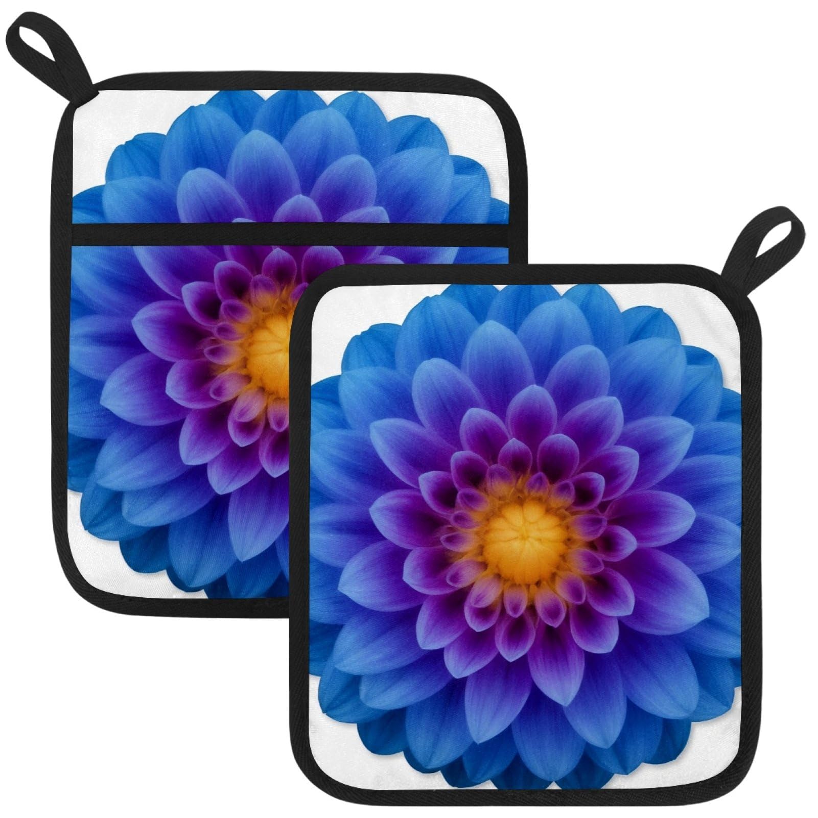VAPOKF Dahlia Pot Holders with Pocket for Kitchen Heat Resistant Potholders Large Polyester-Cotton Square Oven Mitts Set