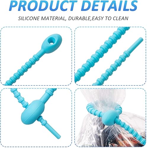 Miniatura 5 de Boao 20 clips de silicona para bolsas con cremallera, correas de cable, correas de goma reutilizables de 8 pulgadas, lazos multiusos, cable de