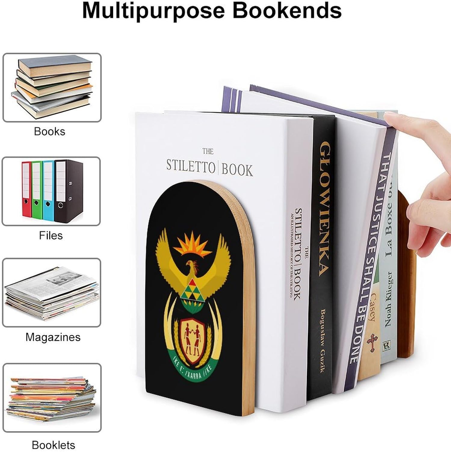 Coat of Arms of South Africa Cute Wood Book Ends Decorative Bookends 1 Pair Non-Skid for Shelves Home Office 7 X 5 Inch