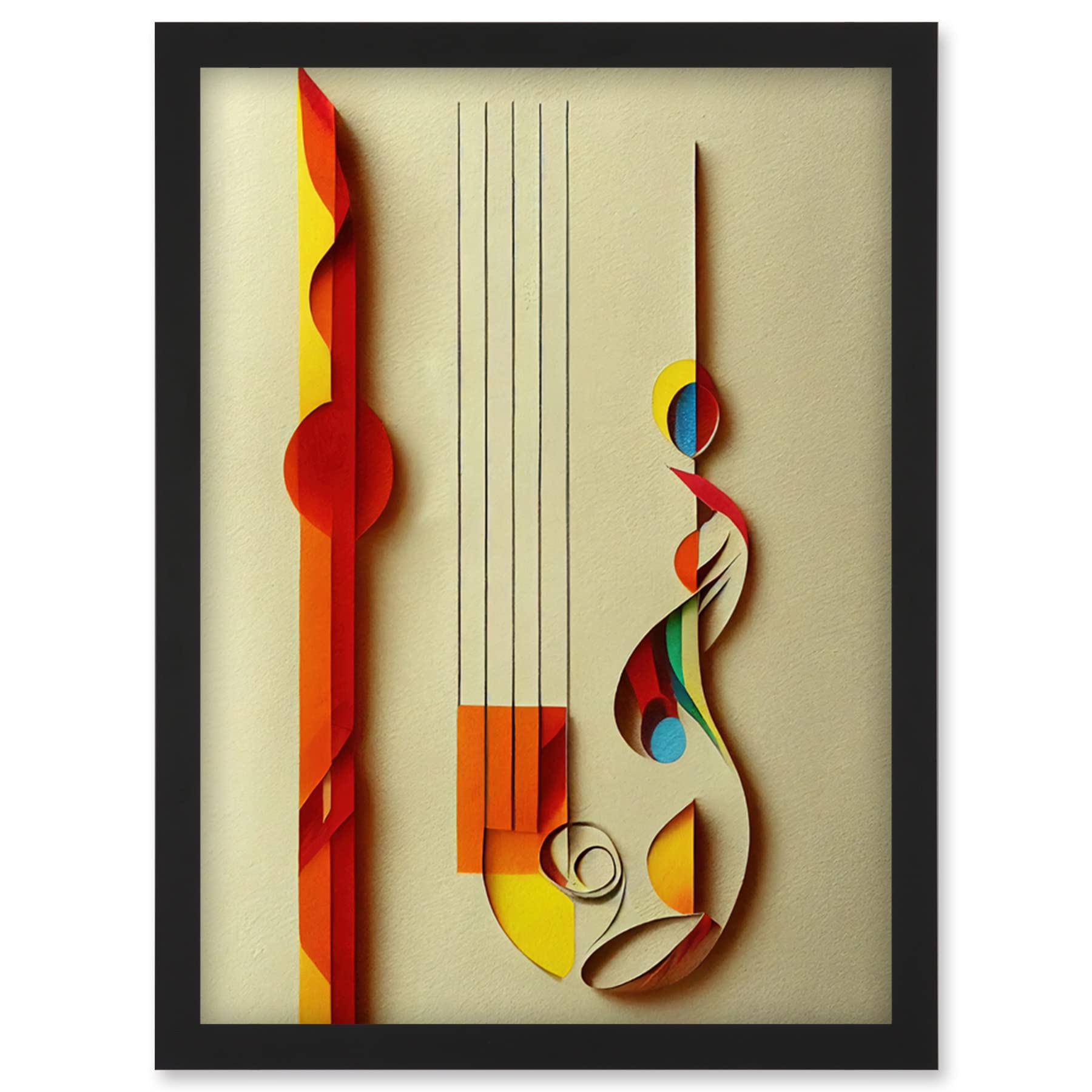 Wee Blue Coo Kandinsky Inspired Abstract Musical Symbol Clefs Music Yellow Turquoise Orange Artwork Framed Wall Art Print A4