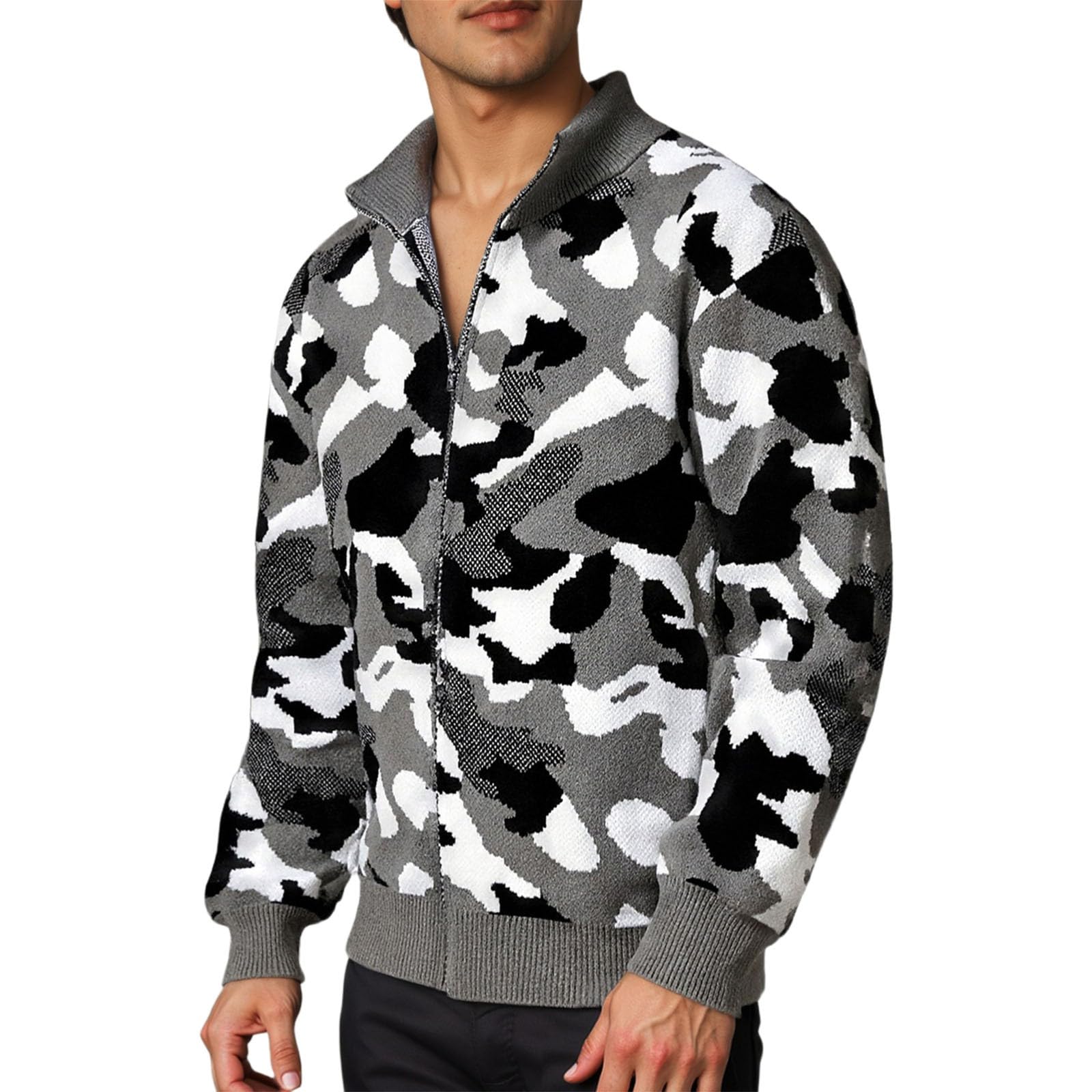 Chaqueta de punto holgada para hombre con cremallera protección térmica invierno manga larga 5