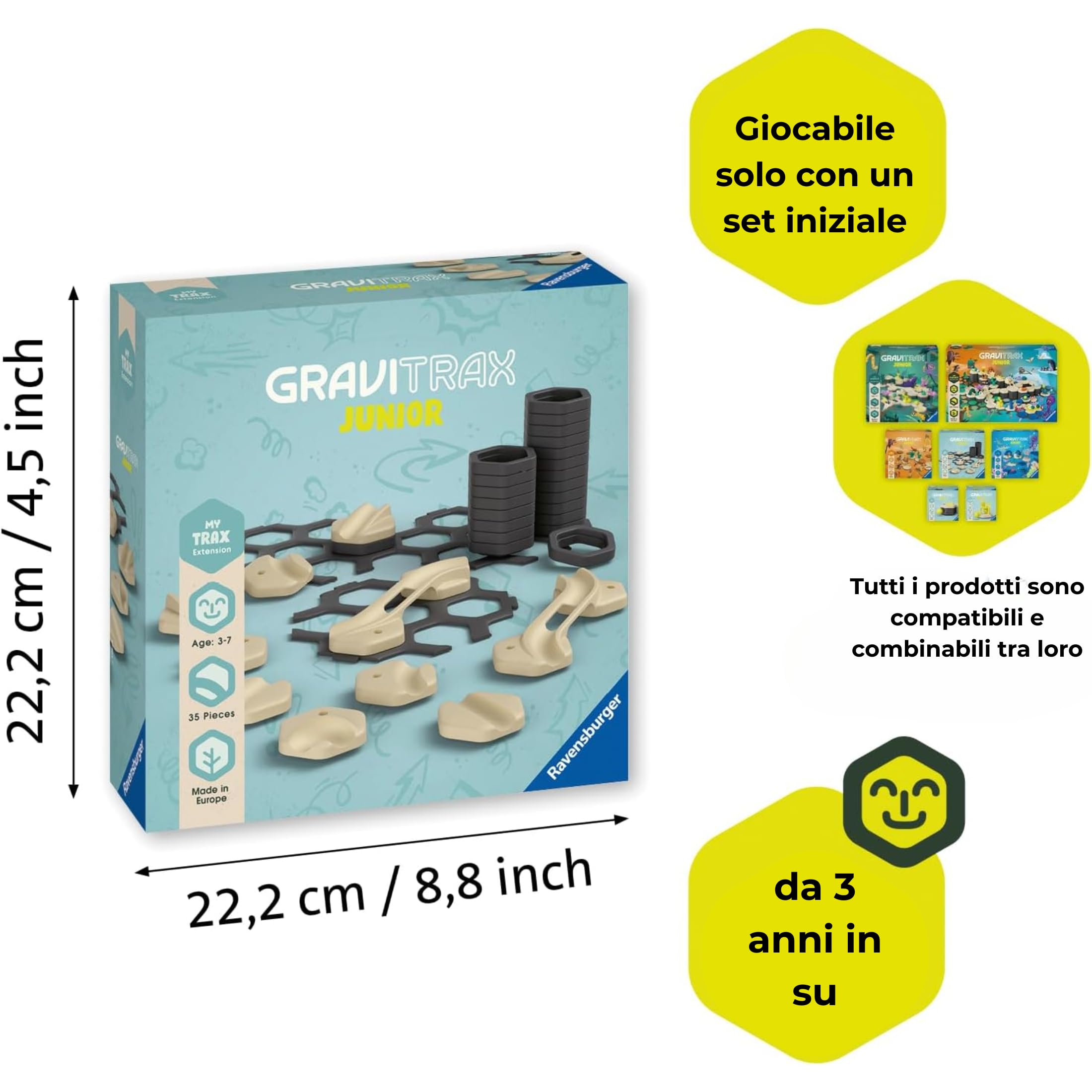 Ravensburger - GraviTrax Junior Extension My Trax: Espandi i tuoi percorsi, Estensione pista biglie 35 pezzi, Gioco STEM 3+ anni, Non giocabile da solo, Compatibile con tutti i GraviTrax