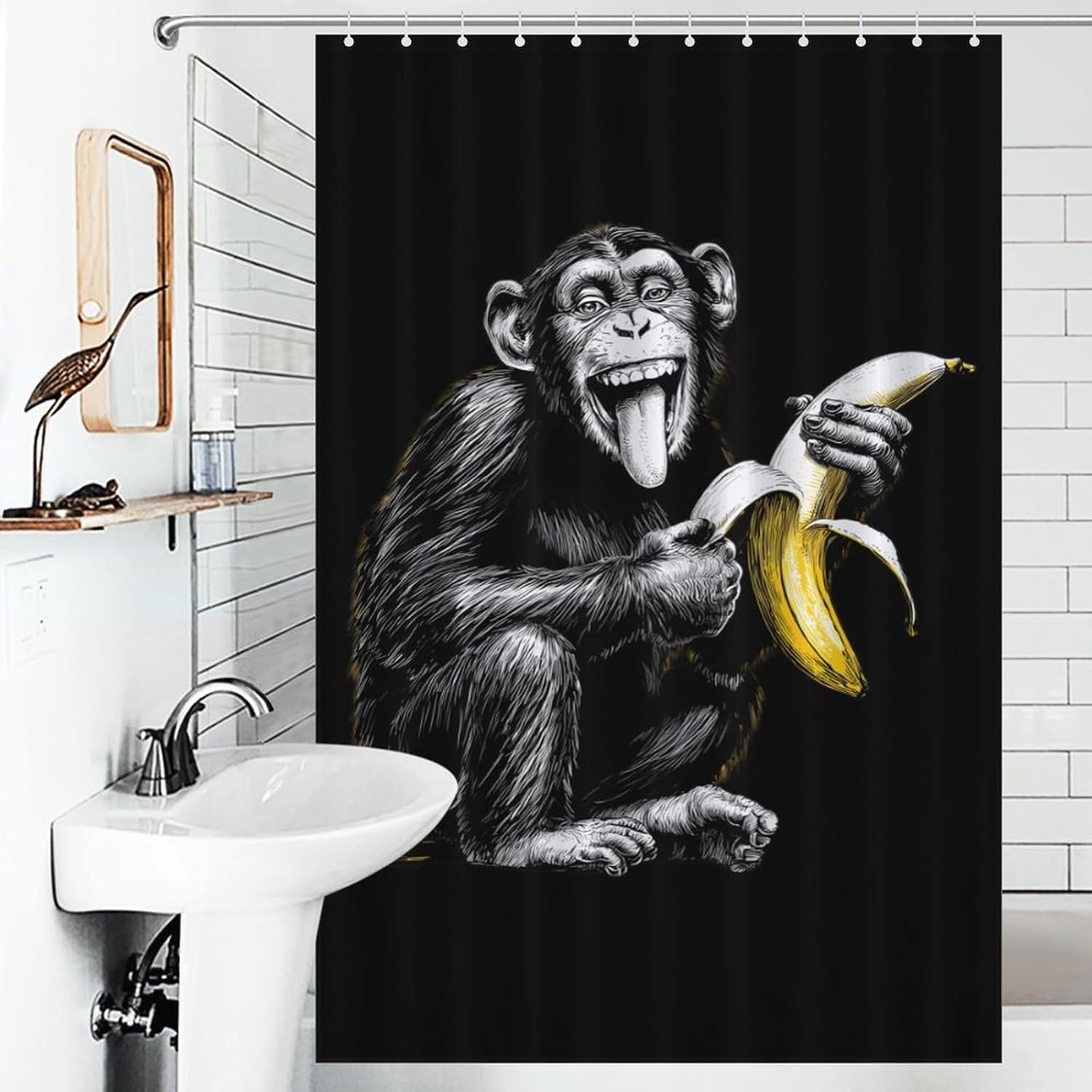 Chimpanzee Monkey Banana Shower Curtain 46.85x70.87Inch（119x180cm） Polyester Bath Curtain Shower Curtains Printed Decorative