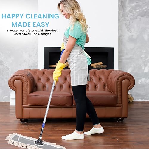 Miniatura 7 de Trapeador para pisos de algodón de 24 pulgadas de clase industrial. En seco atrae la suciedad y el polvo o para limpiar pisos de madera. Vara