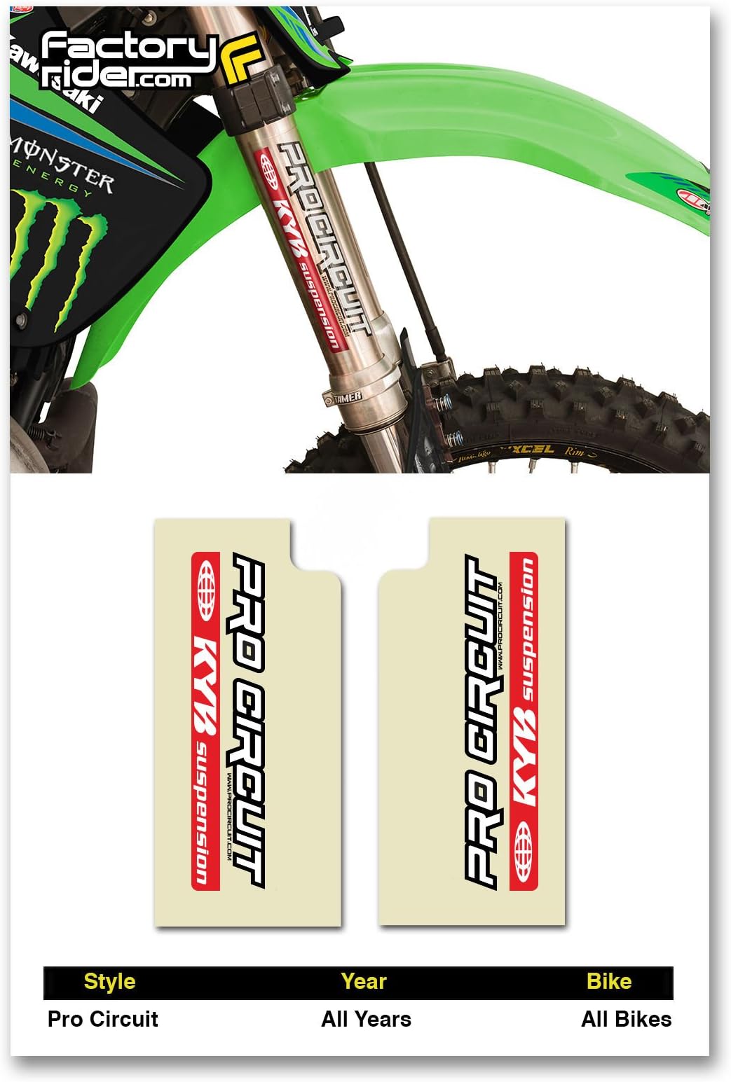 PRO Circuit KYB Fork STICKERS Mx Dirt Bike GRAPHICS fit all Motocross Bikes!