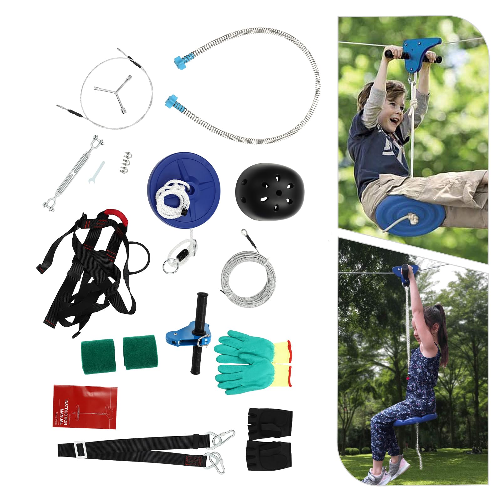 80FT Zip Line Kit for Backyard Holds up to 330 Lbs, Outdoor Zipline for Kids and Adults with Stainless Steel Cable, Adjustable Seat & Safe Belt for Backyard Playground Entertainment