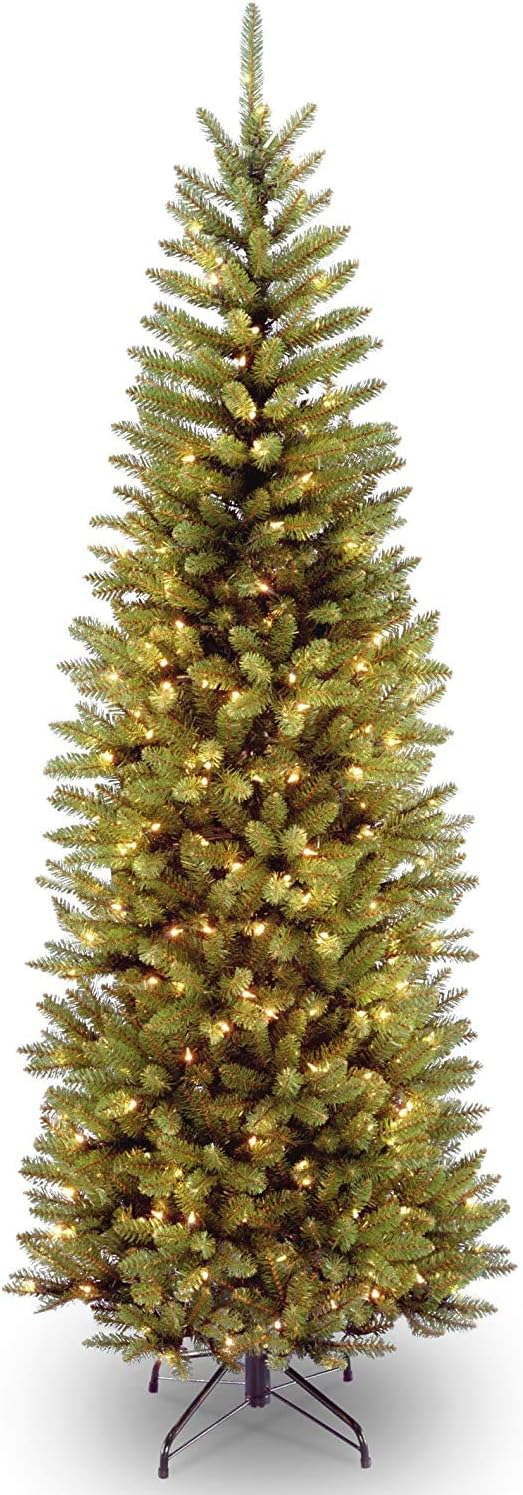 National Tree Company Artificial Pre-Lit Slim Christmas Tree, Green, Kingswood Fir, White Lights, Includes Stand, 7 Feet 7 ft White,green