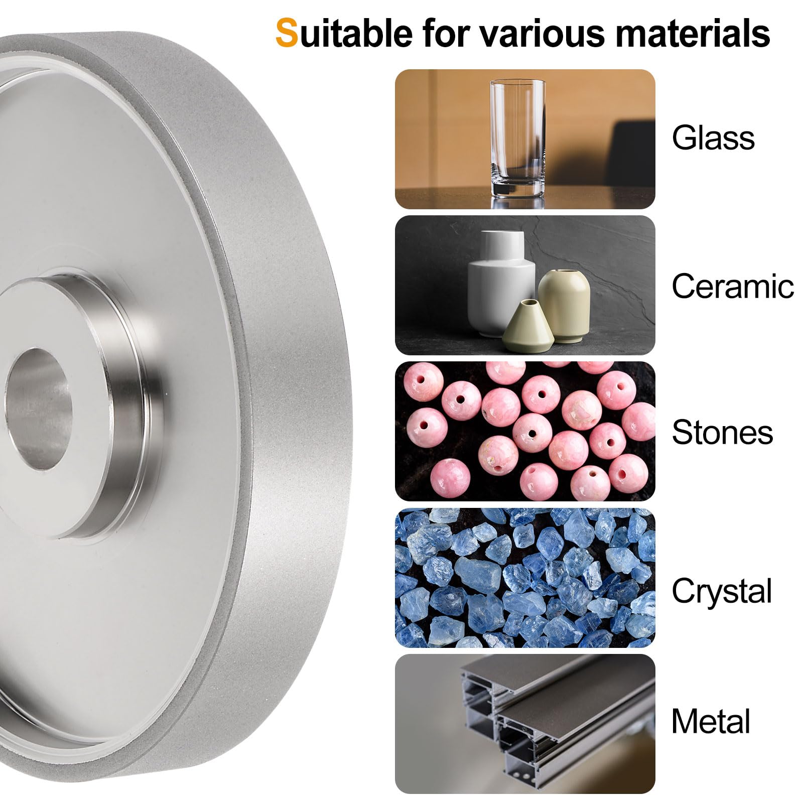 sourcing map Diamant-Schleifscheibe 6 Zoll x 1 Zoll Bohrung 500 Körnung Schleifscheiben für Steine, Marmor, Glas, Keramik, Kristall, Karbid, Stahl