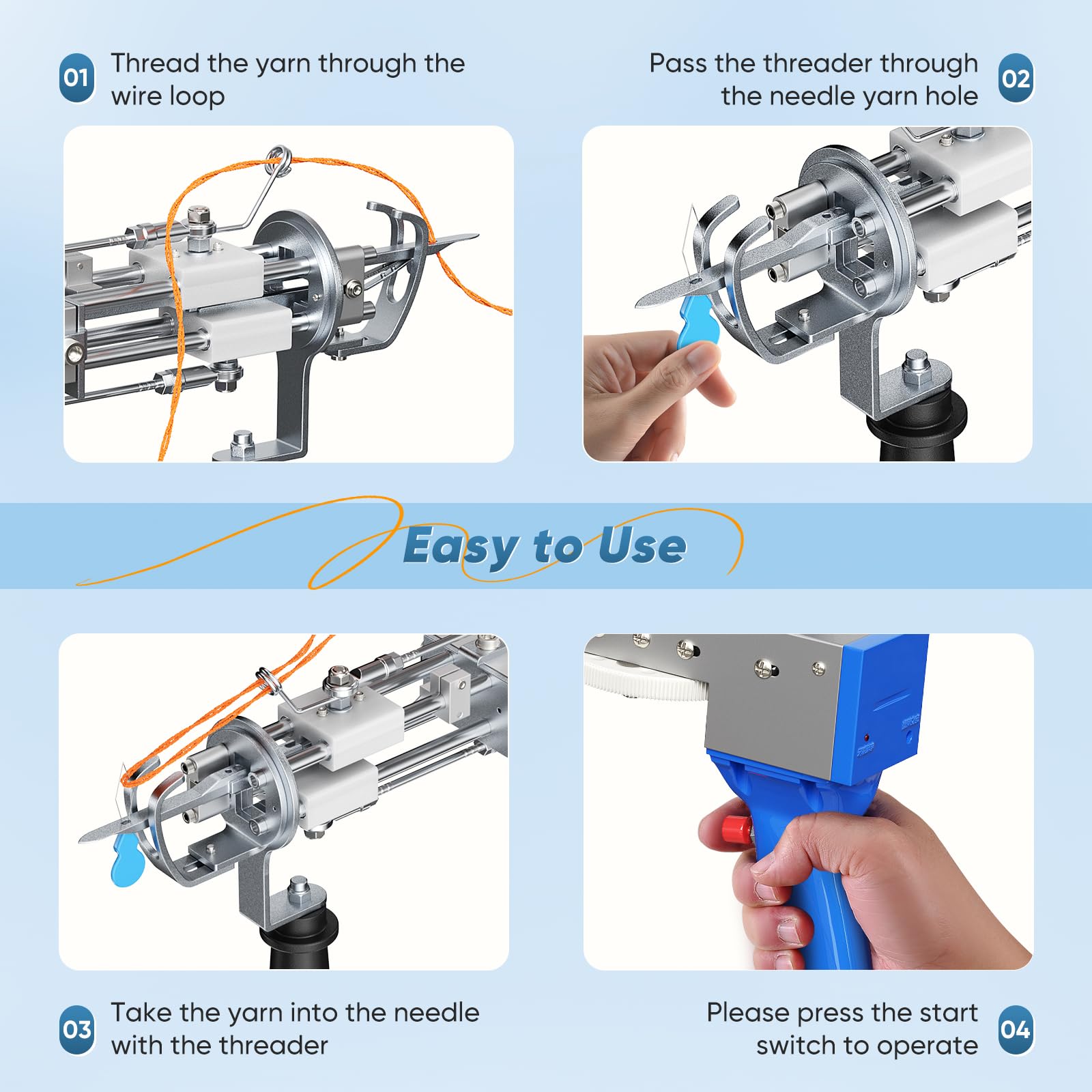 Tufting Gun Tufting Gun Starter Kit,Rug Tufting Gun Set with Trimmer, 2 in 1 Cut and Loop Tufting Machine,5-40 Stiche Elektrischer Teppich Tufting Gun, für Handwerk Teppich DIY Geschenk