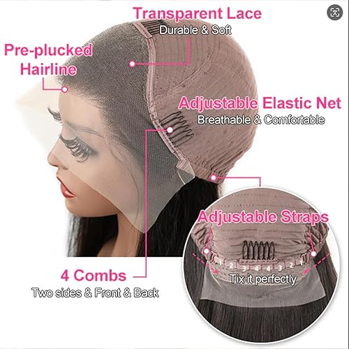 Miniatura 4 de Pelucas de cabello humano lacio de 30 pulgadas con encaje frontal de 13 x 4 pulgadas, prearrancadas sin pegamento, pelucas de encaje frontal