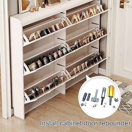 Miniatura 7 de Zapatero para entrada, organizador de almacenamiento de zapatos estrecho blanco, zapatero abatible de madera de 4 niveles para pasillo, sala de