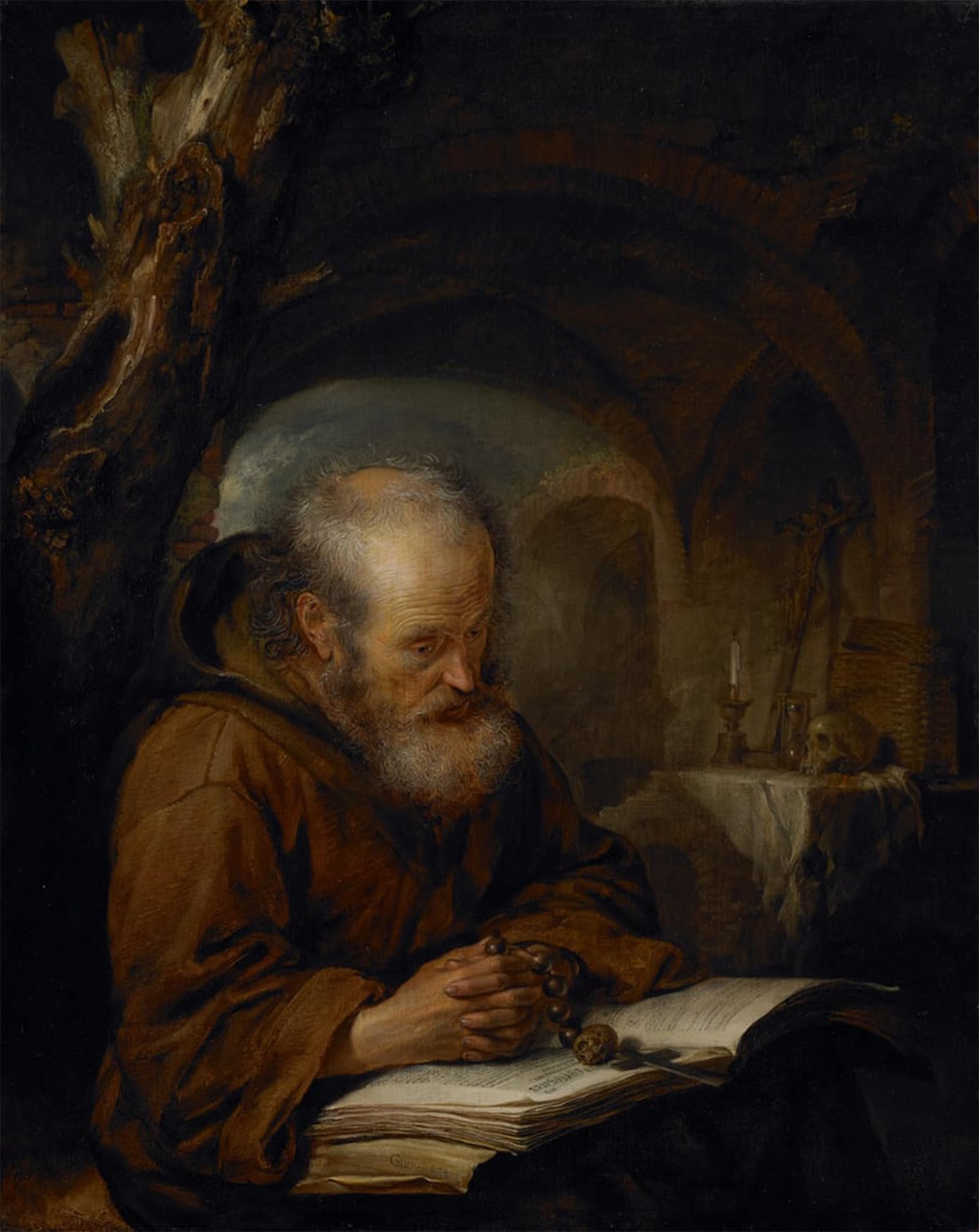 ARTXLXXBN Famous Painting Canvas Artwork Graffiti Print a Hermit Praying by Gerrit Dou Portrait Canvas Image for Home Decor 60x90cm