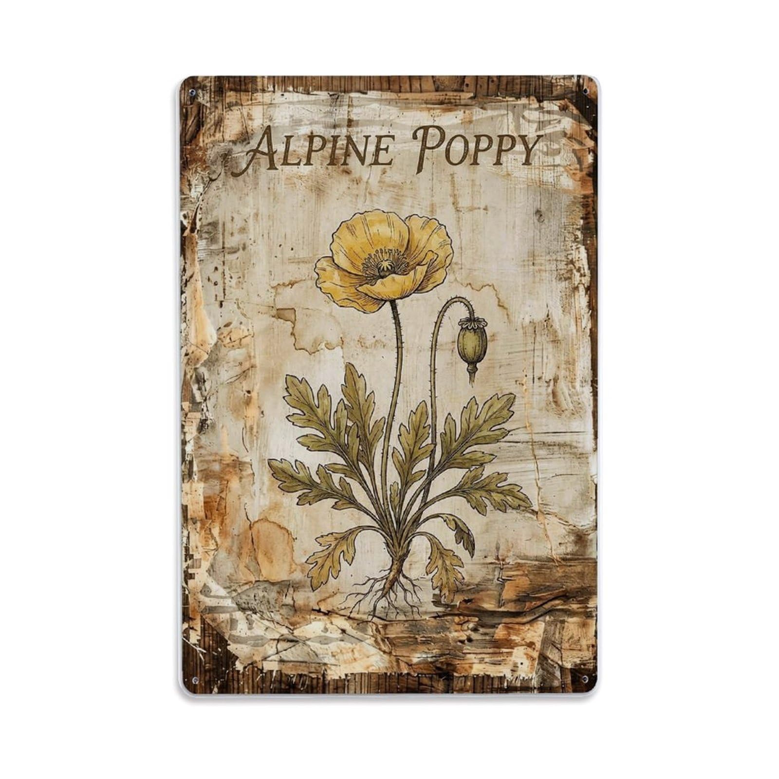 Fqnyr Style Alpine Poppy Mountain Metal Tin Sign Plaque Wall Decor For Cafe, Club Bar, Office, Home Garden Metal Poster 8X12inch