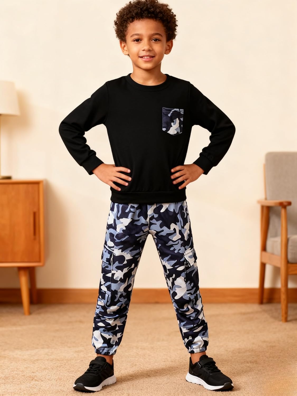 Boy Clothes Plant Camouflage Pants LA Letter Print Top Sweatsuit Fall Boys Outfits Set