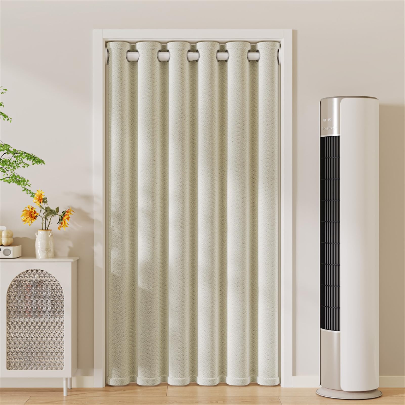 Verdunklungsvorhänge, Türvorhang Blickdichte Tür Vorhang mit Ösen Thermo Kälteschutz Hitzeschutz Schallschutz für Schlafzimmer Wohnzimmer, Creme, H200 x B230 cm
