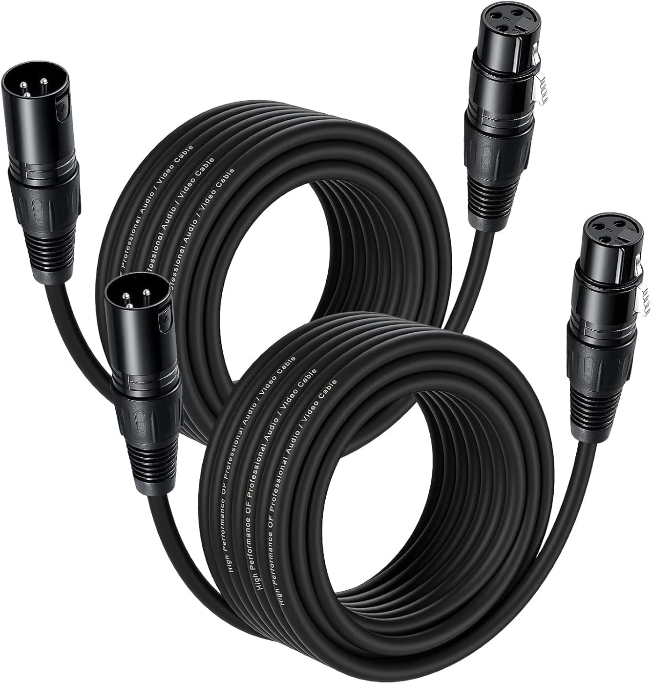 10M XLR Cable, 2 Pack 50ft Balanced Microphone XLR Male to Female Extension Cable Jack Extender Cord for Studio Recorder, Mic, Mixer, Speaker System, Phantom Power