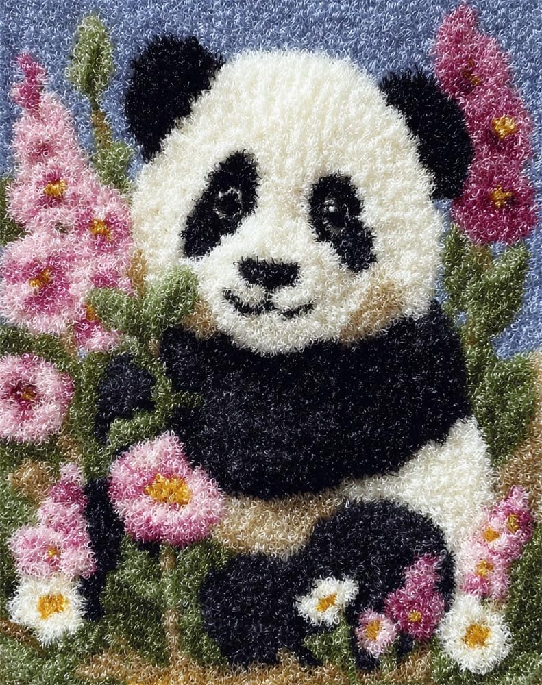 FWRTYCB Latch Hook Rug Kit Panda and Flowers