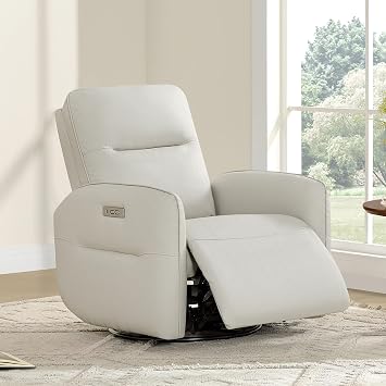 CHITA Faux Leather Power Recliner Chair, Swivel Glider, Creamy Grey