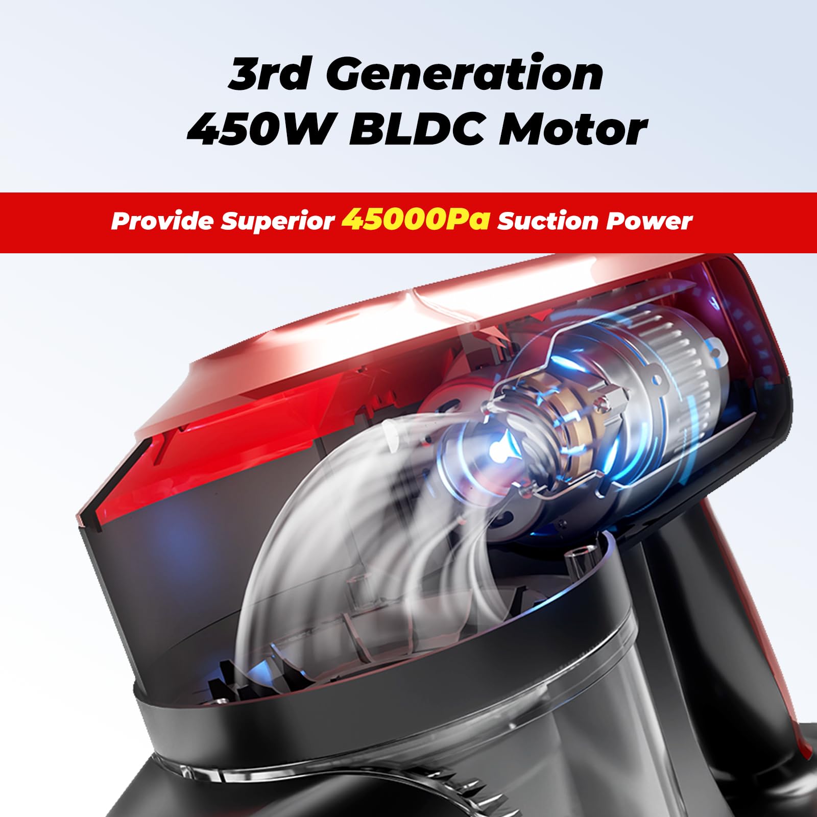 Akitas Aspirapolvere senza fili V10A, con motore BLDC da 450 W, potenza di aspirazione 45 kPa, autonomia di 60 minuti, spazzola LED con luce verde, anti-groviglio, ideale per tappeti, pavimenti duri e