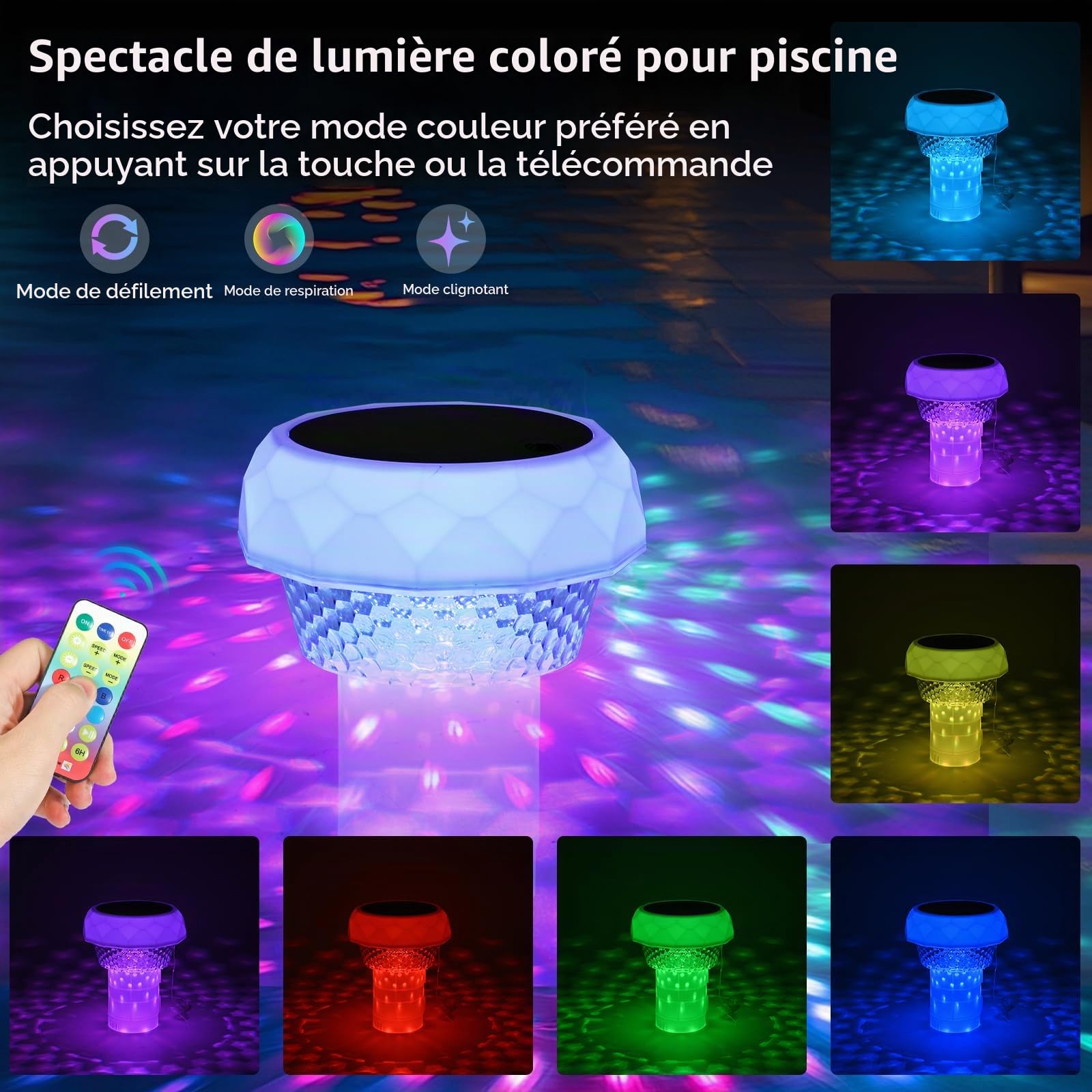 Lampe Solaire Piscine Flottante Diffuseur Chlore Piscine avec Lumière Solaire LED Distributeur de Chlore Flottant avec télécommande Libération Réglable & Ouverture Facile Doseur Flotteur Solaire
