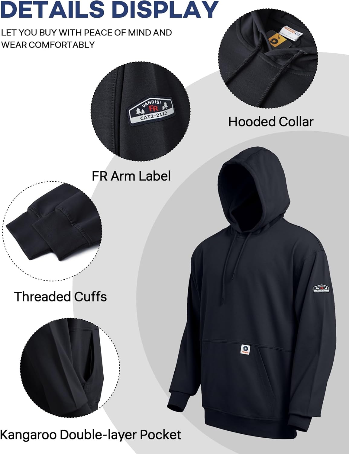 FR Hoodies for Men 7.5oz 100% Cotton FR Sweatshirt NFPA2112 CAT2 Light Weight Flame Resistant Pullover - Image 5