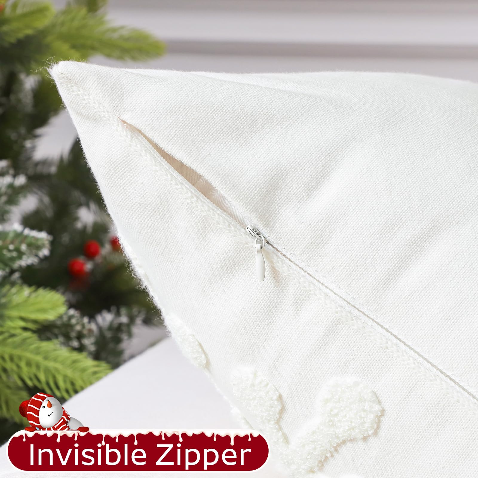 OTOSTAR Confezione da 2 federe decorative natalizie con fiocco di neve, 40,6 x 61 cm, morbide, decorative, per divano, camera da letto, auto (bianco crema)