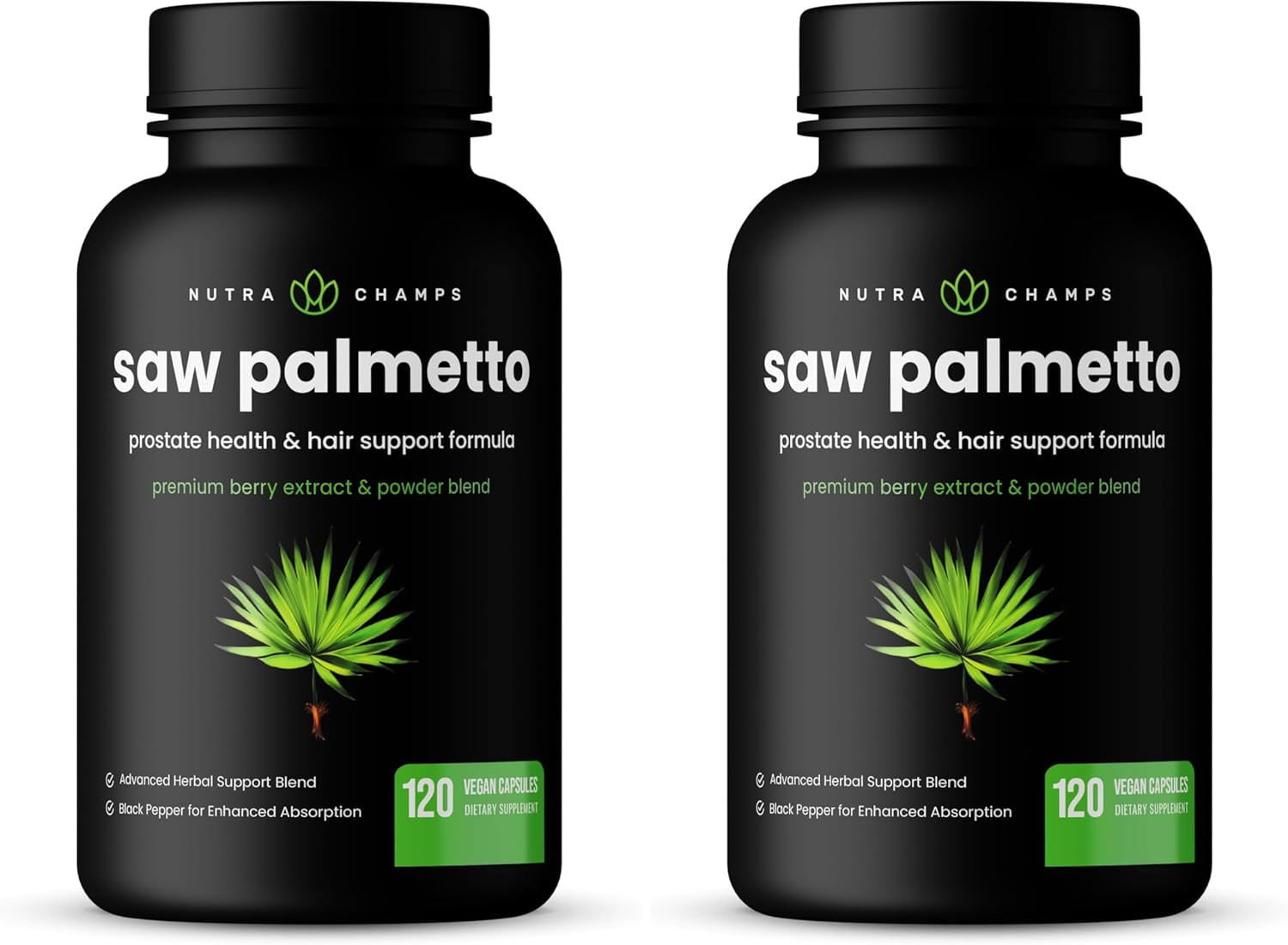 NutraChamps Saw Palmetto Supplement for Prostate Health [Extra Strength] 600mg Complex with Extract, Berry Powder & Herbs - Supports Healthy Urination Frequency, 120 Capsules (Pack of 2)