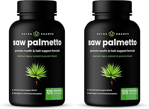NutraChamps Suplemento de Saw Palmetto para la salud de la próstata [fuerza extra] Complejo de 600 mg con extracto, polvo de bayas y hierbas, apoya