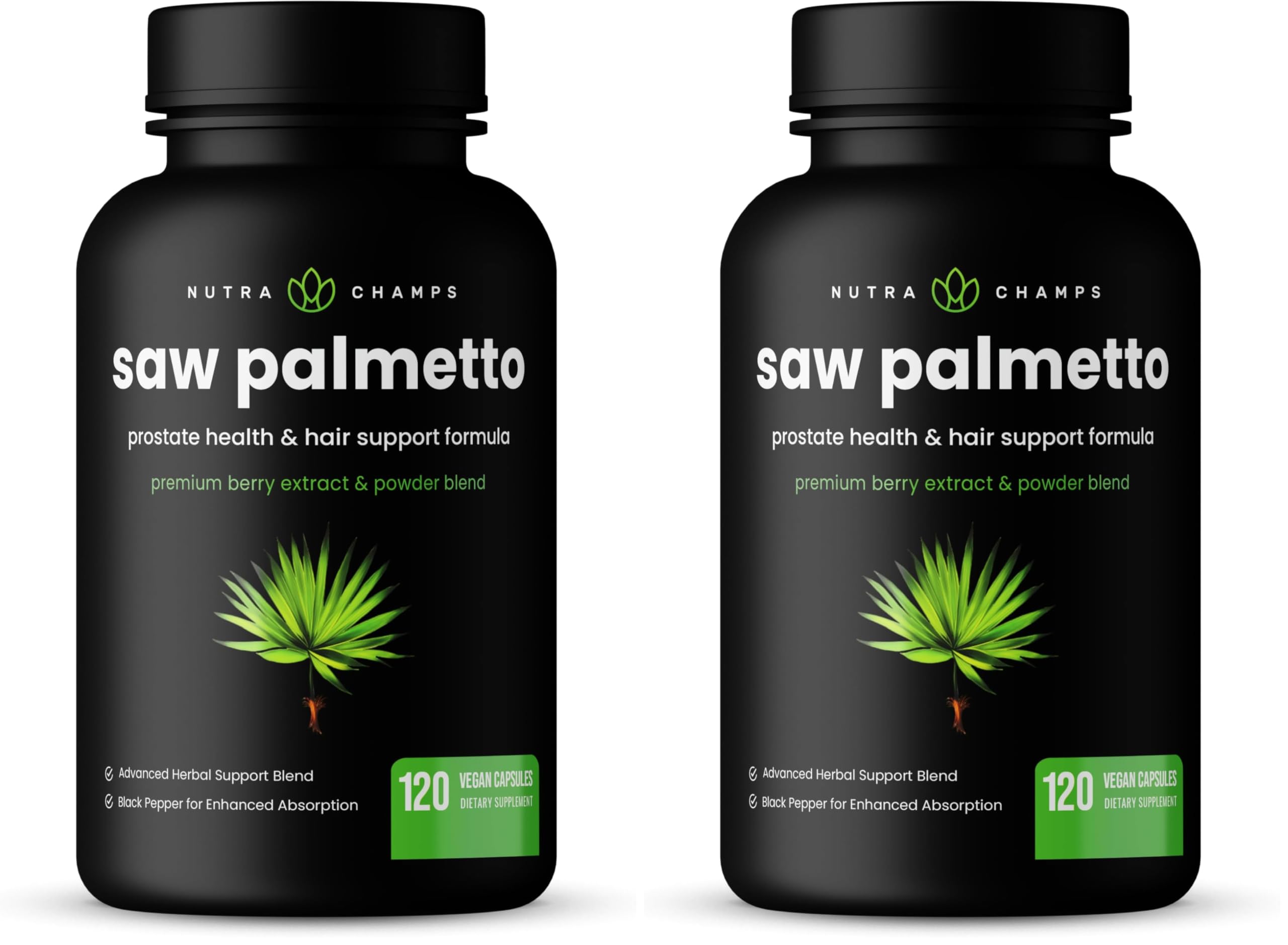 NutraChamps Saw Palmetto Supplement for Prostate Health [Extra Strength] 600mg Complex with Extract, Berry Powder & Herbs - Supports Healthy Urination Frequency, 120 Capsules (Pack of 2) 120 Count (Pack of 2)