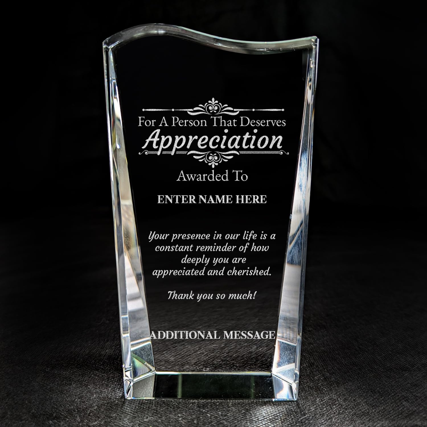 Personalized Laser Engraved Thank You Award - Laser Engraved Design - Add Your Own Text - Includes Gift Box - Crystal Facet Wave