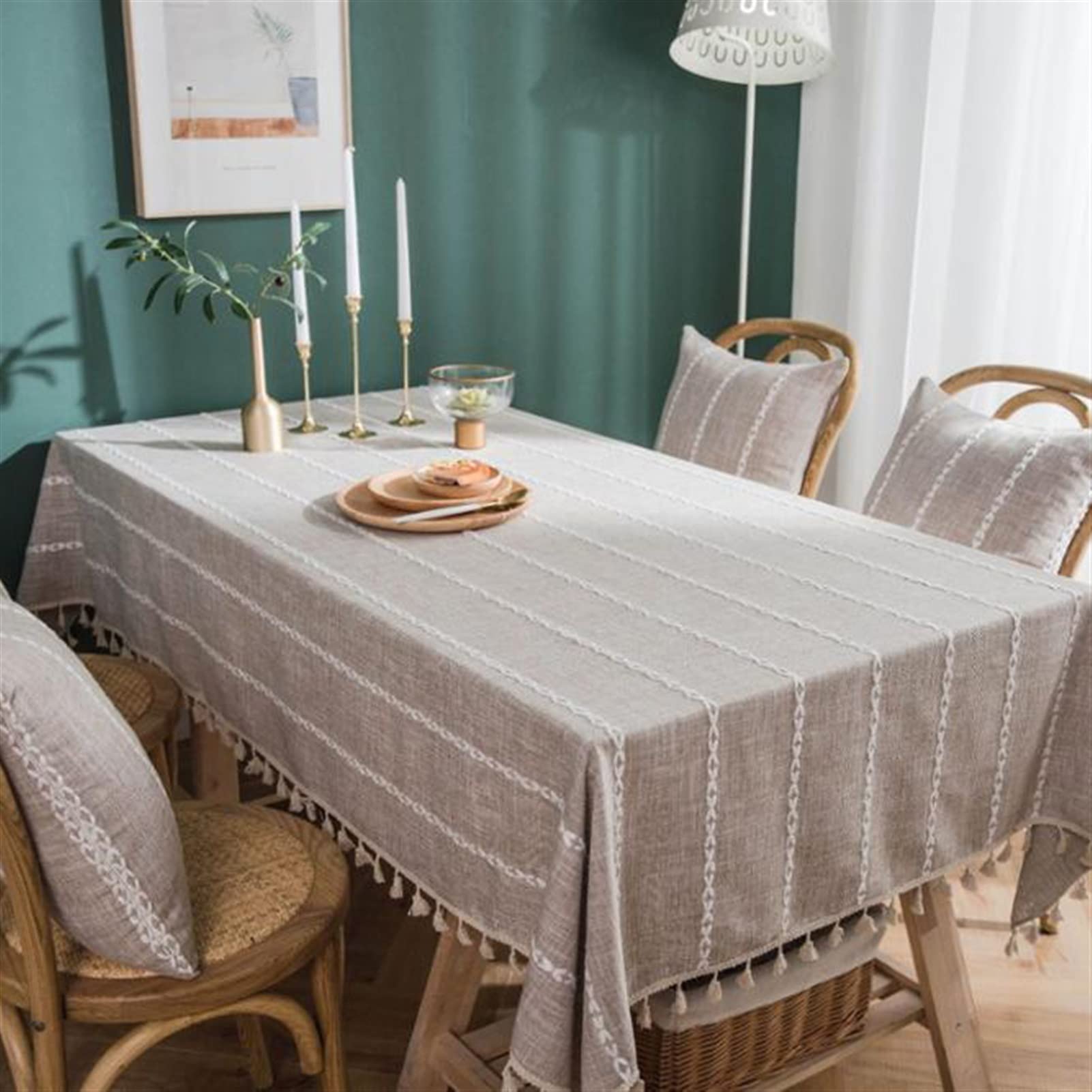 Nappe pastorale en coton avec broderie et tassel de table