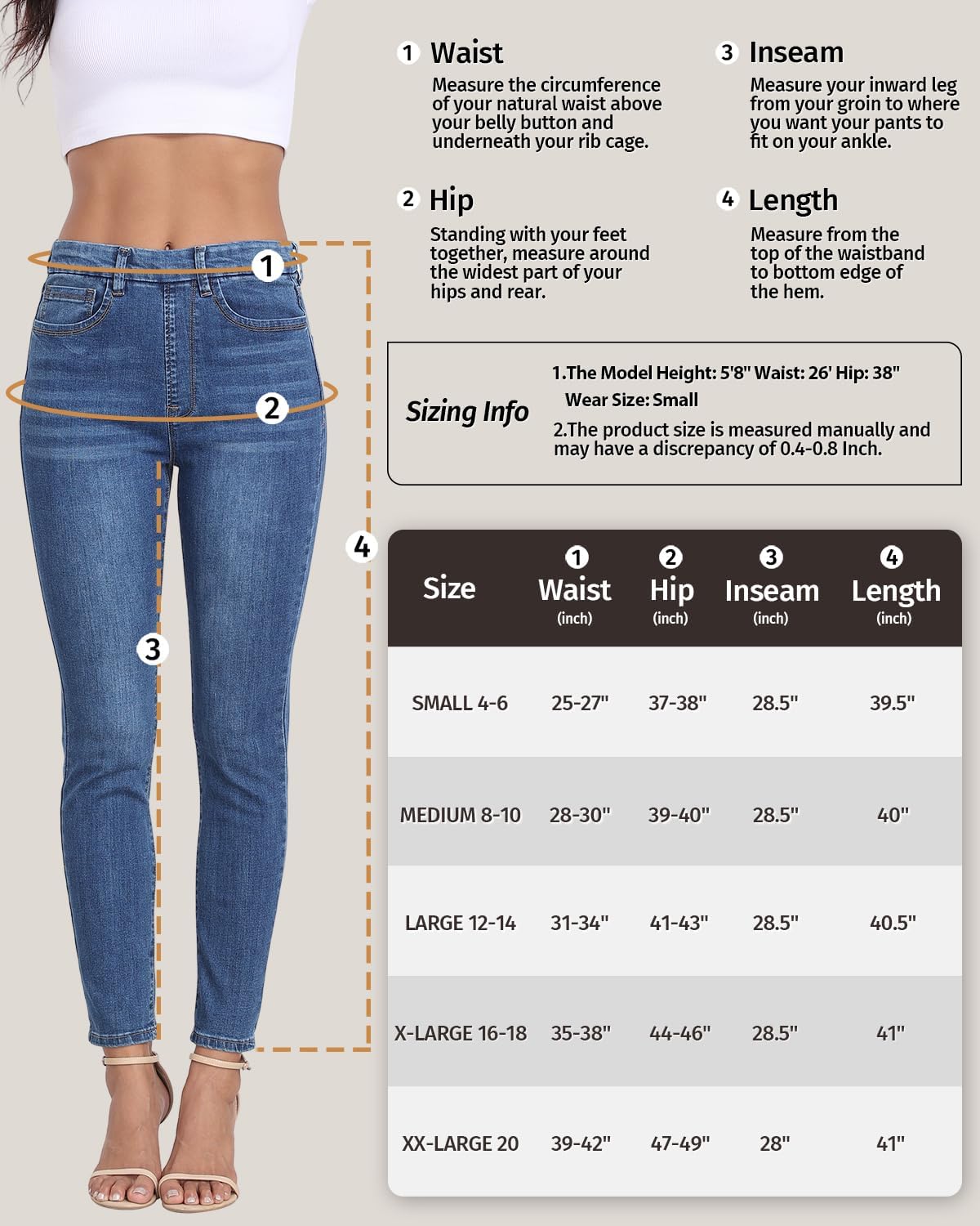 Skinny Jeans for Women High Waist Stretchy Cropped Pants Denim Jeggings with Pockets - Image 5