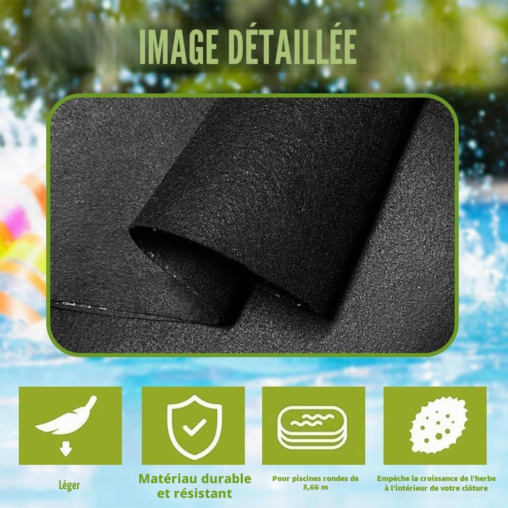 Rond Tapis Piscine Hors Sol, Tapis de Protection de Sol pour Piscines Hors-Sol, Tapis de Revêtement de Sol de Piscine, für Frame Pools, Pool Unterlage Outdoor, Hôtels, Villas(Noire)