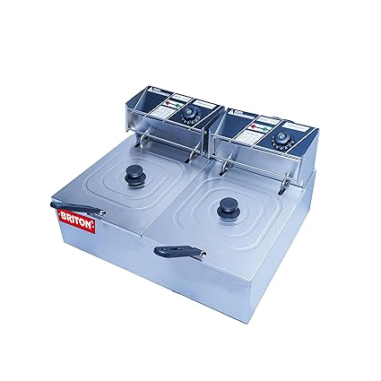 BRITON 8+8-Litre Double Pan Electric Fryer - Stainless Steel, Adjustable Temperature Control, Easy to Clean for Commercial Use