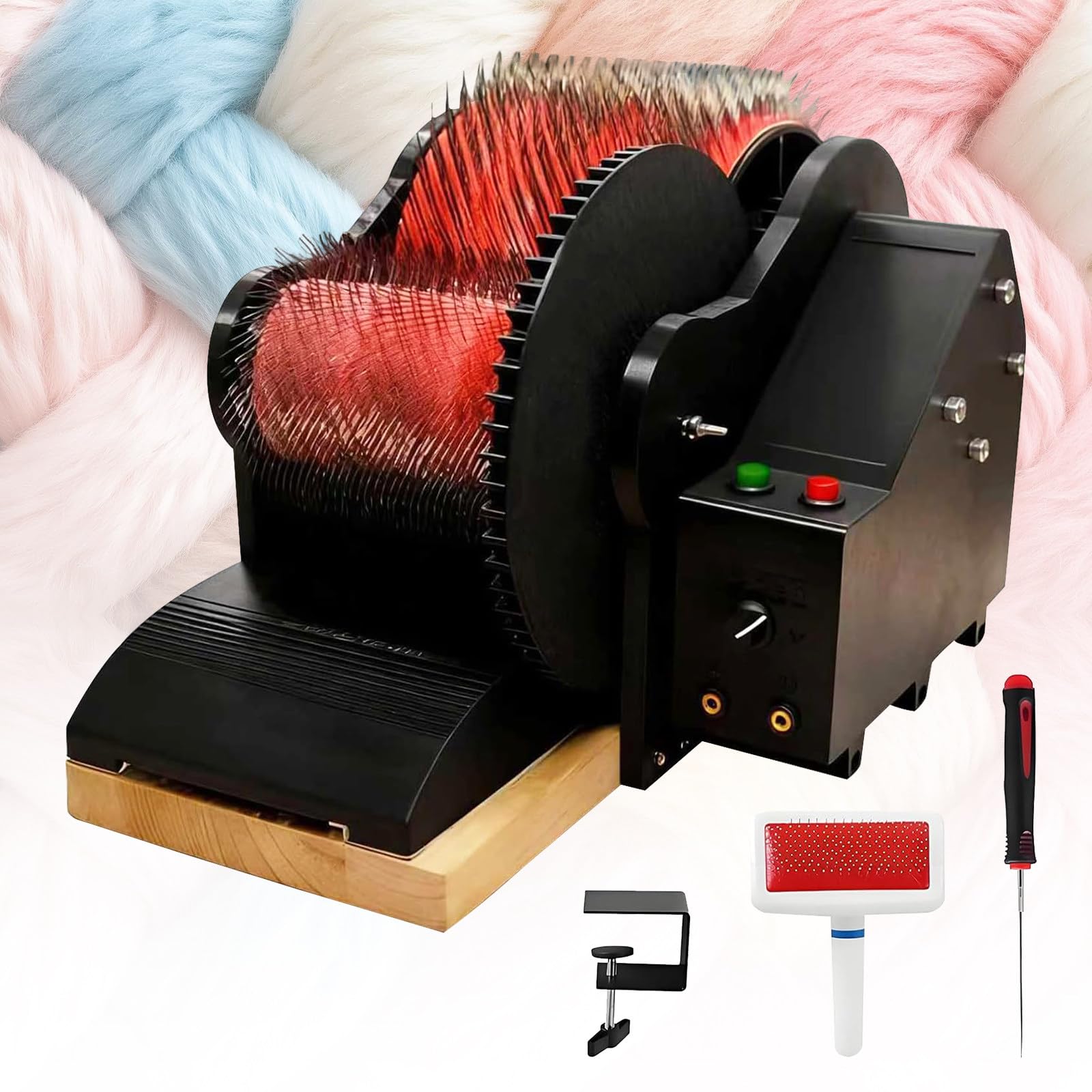 Cardeuse électrique Pour Laine, Machine à Carder à Tambour Avec Brosse Et Poinçon, Mélange Rapide Des Couleurs, Peignage Et Filage, Idéale Pour Les Loisirs Créatifs Et La Fabrication De Feutre