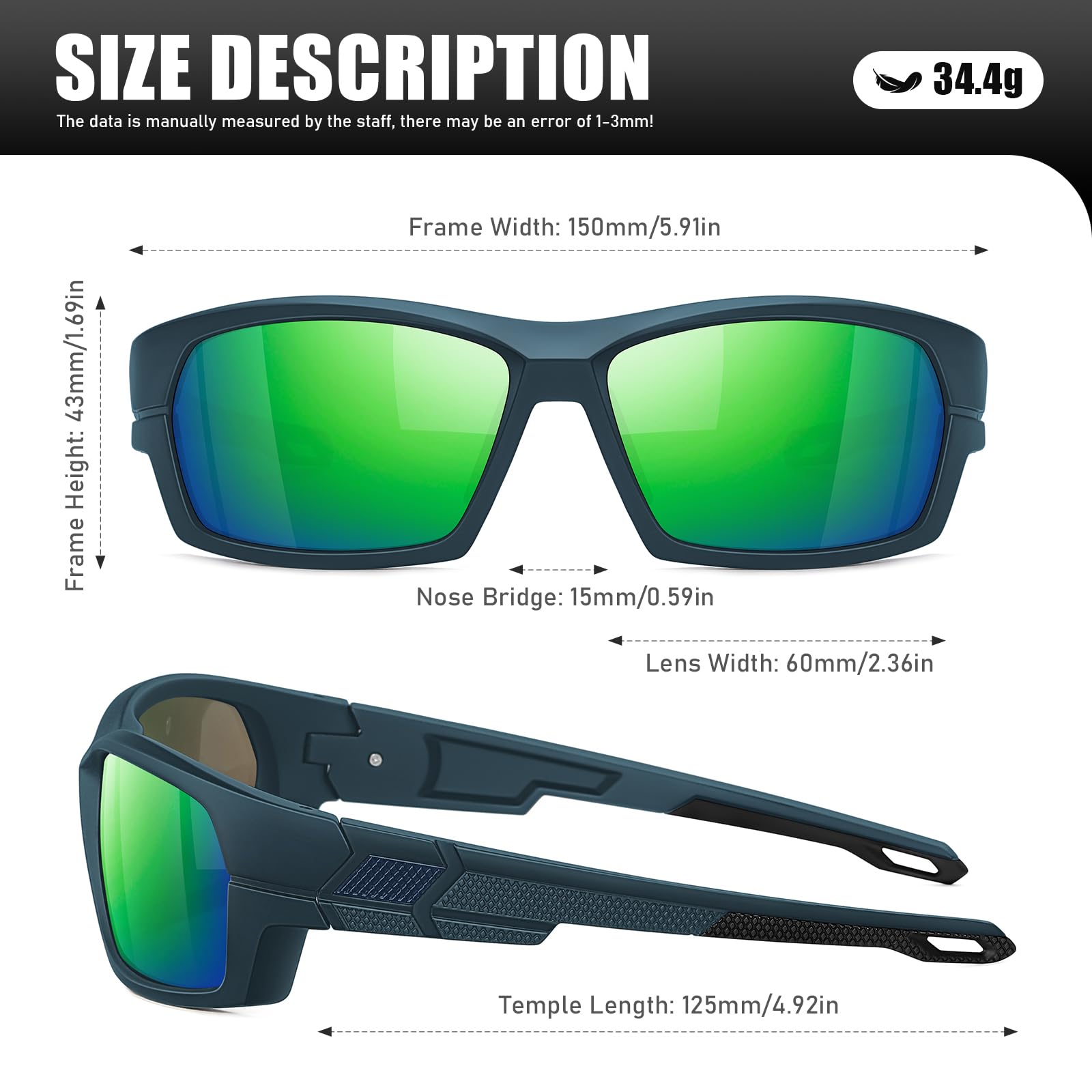 Occhiali da sole sportivi polarizzati da uomo, avvolgenti, per pesca, guida, corsa, ciclismo, golf, protezione UV