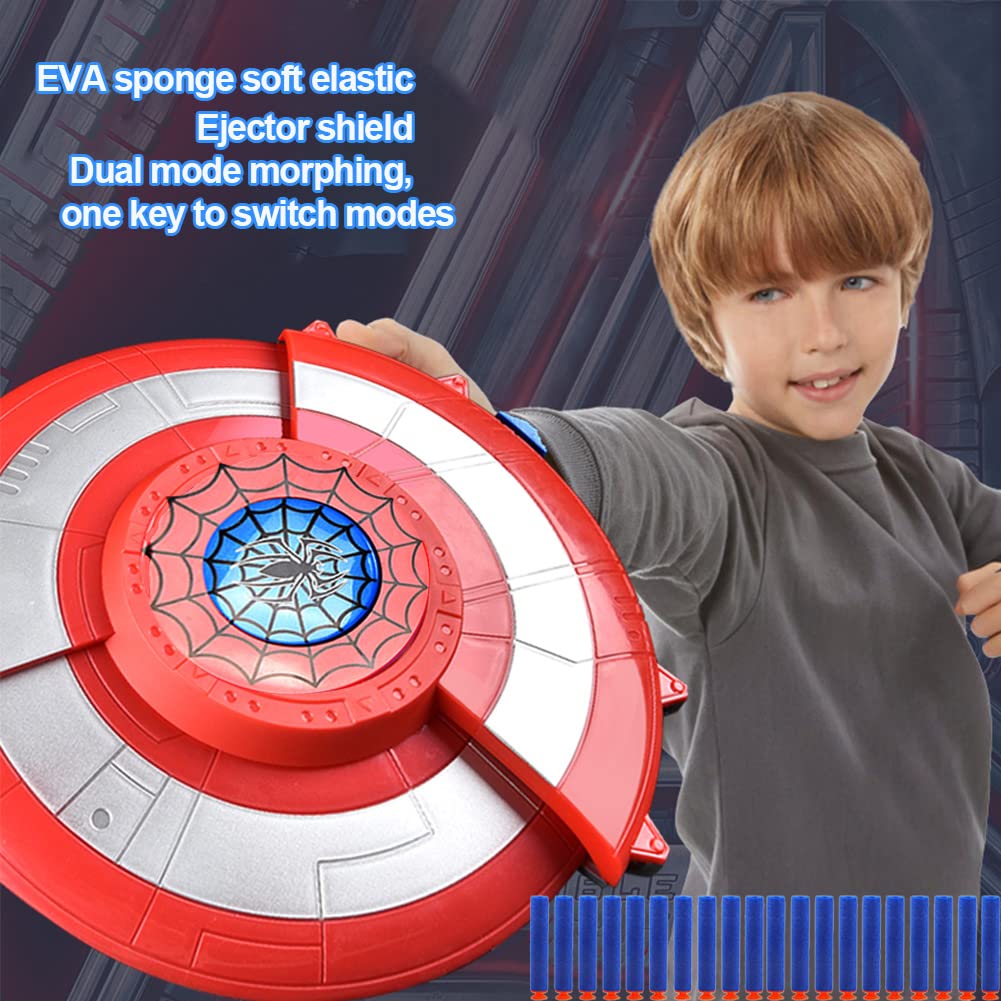 Lanciatore Scudo Captain Scudo Difensivo e Scudo Launcher, Launcher di Eroe, Scudo Morbido Bullet Lanciatore Giocattolo Accessorio Cosplay Regalo per Bambini