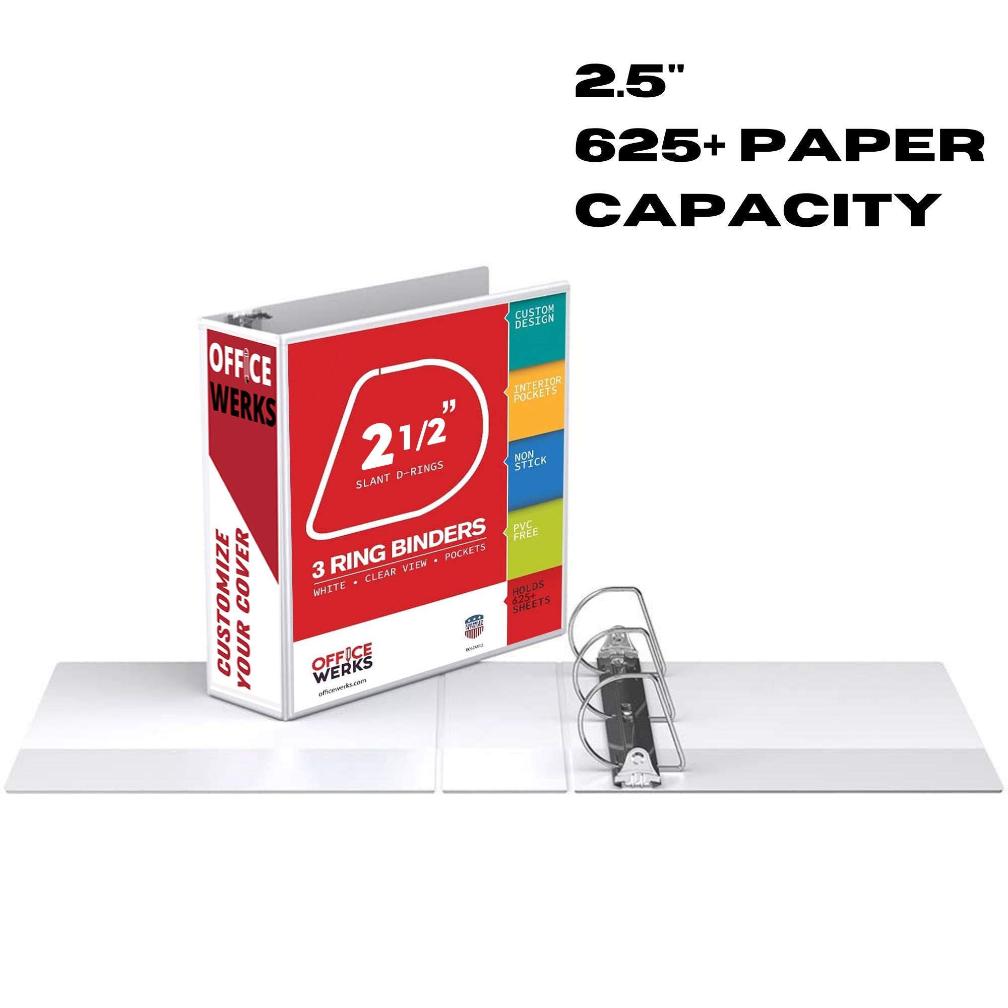 Office Werks 3-Ringbuch, professioneller D-Ringbuch, 6,3 cm, 12 Präsentationsmappen für Standardseiten 8,5 x 11 mit Taschen, kristallklarer Sicht, weißer Ordner (12 Stück)