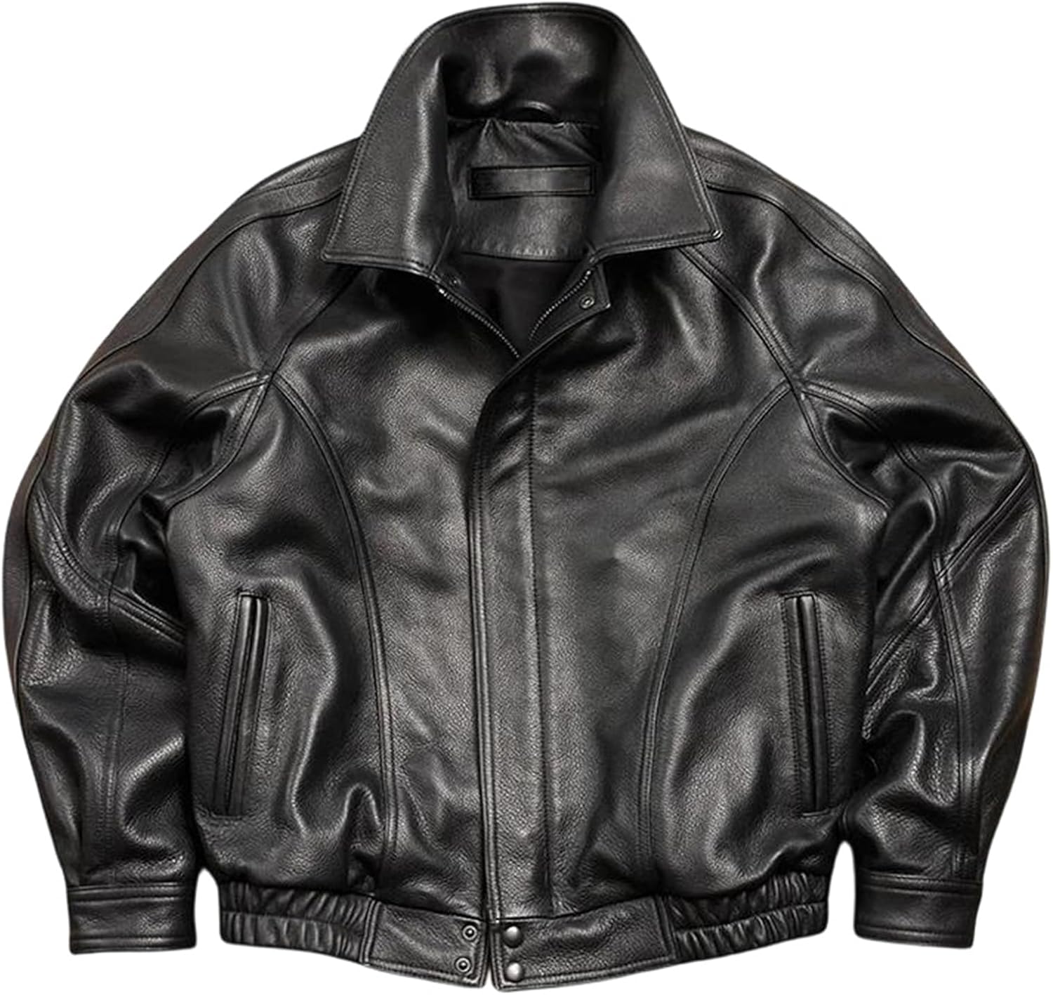 Men's Vintage Pu Leather Jacket Turn-Down Collar Loose Fit Long Sleeve Zipper Coat Faux Leather Jacket