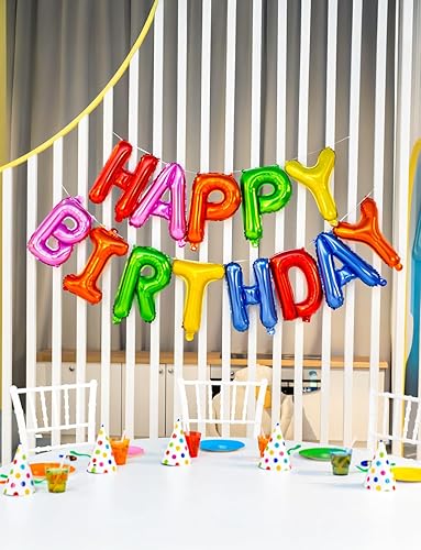 Miniatura 7 de Decoraciones de fiesta de cumpleaños arcoíris, pancarta de globo de feliz cumpleaños con globos coloridos, globo de margarita grande, globos de