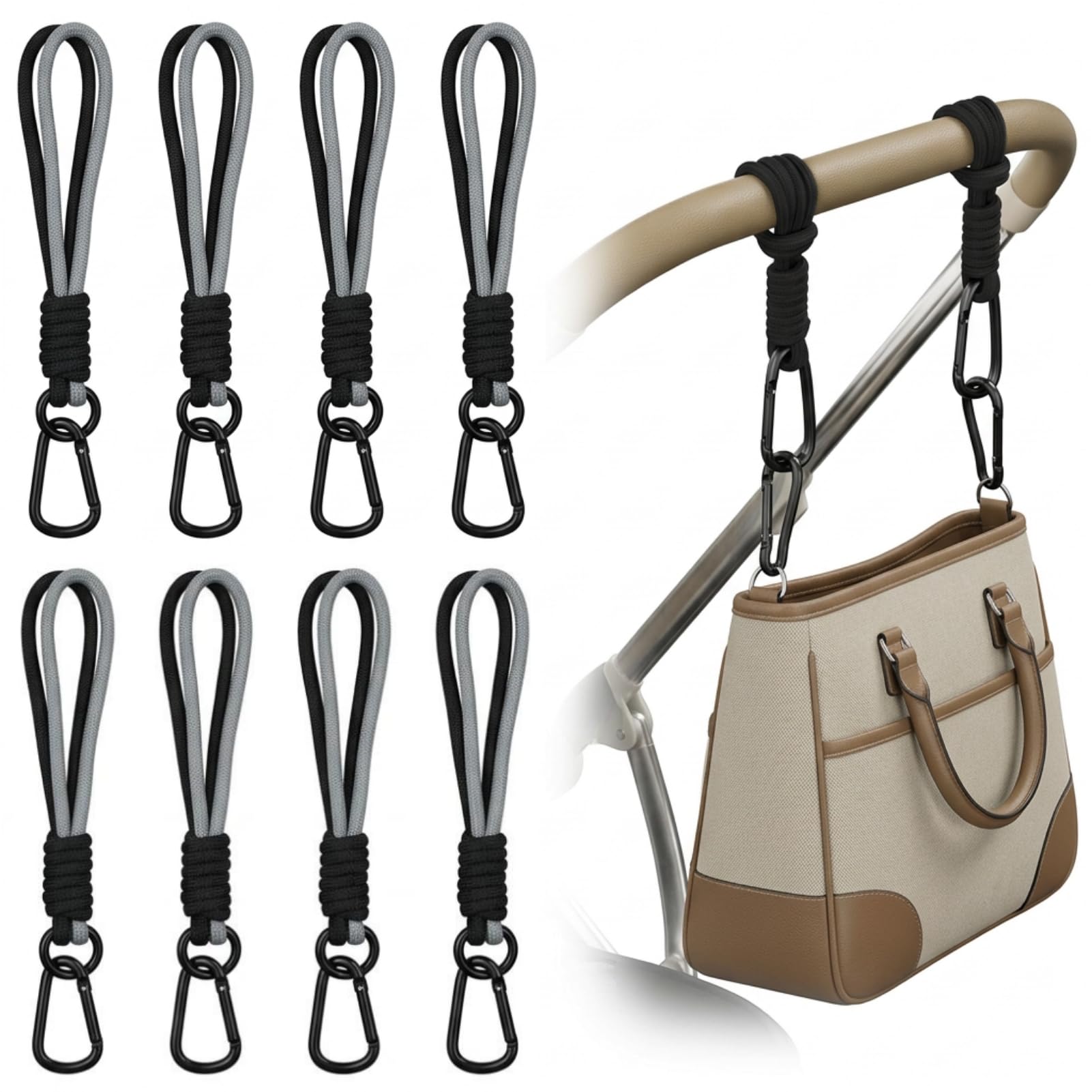 Honeyone 8 Pack Buggy Clips for Pram Pushchair Hooks with Adjustable Straps