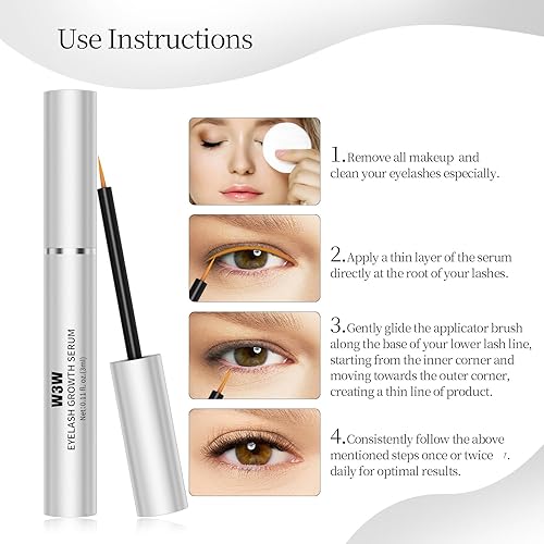 Miniatura 7 de W3W - Suero de pestañas W3W, suero de pestañas para mejorar las pestañas, suero de crecimiento de pestañas, fórmula suave para pestañas más largas,