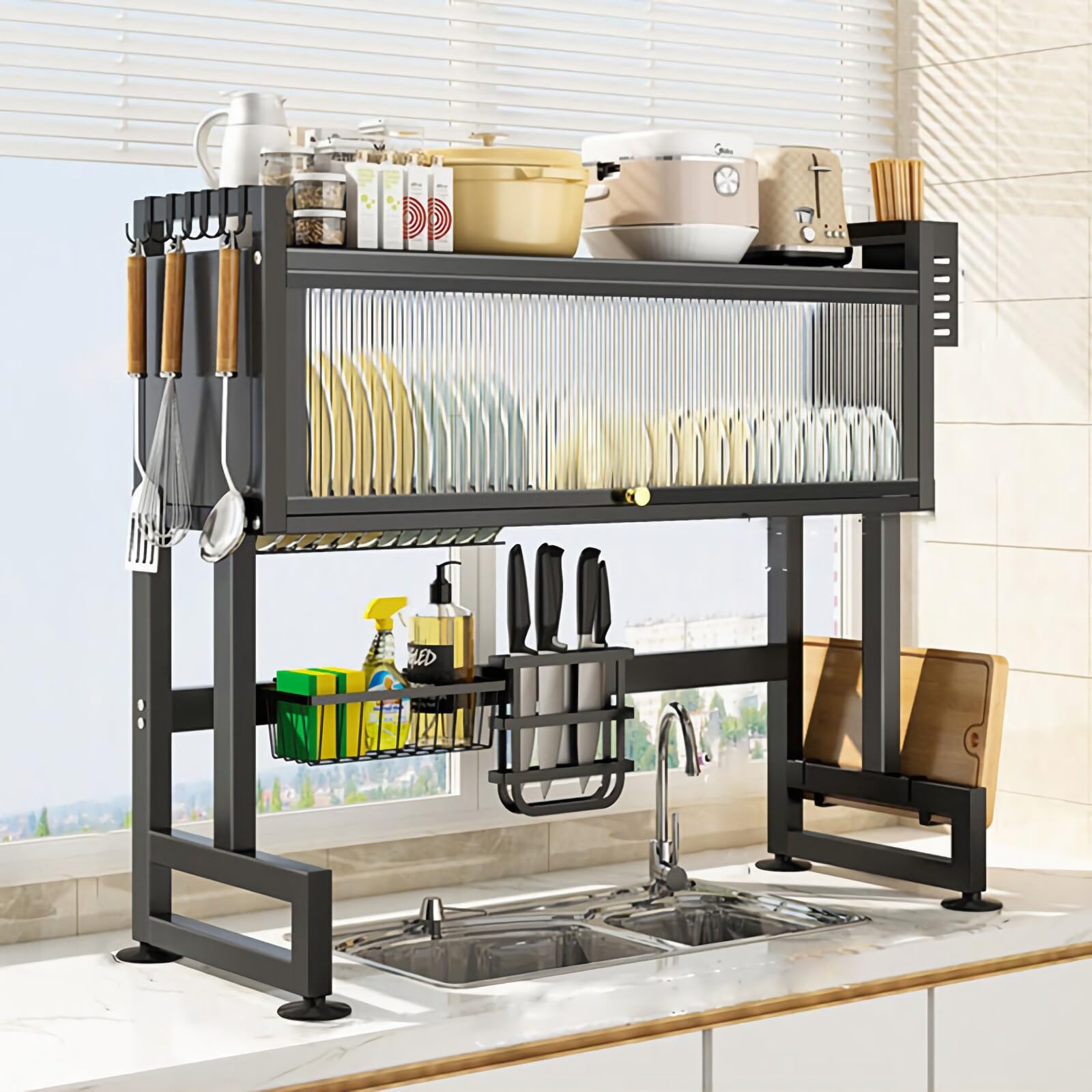 1pcの食器乾燥ラック、多機能な食器排水ホルダー Amazon｜シンク上水切りラック キッチン食器水切りかご収納棚 ダスト